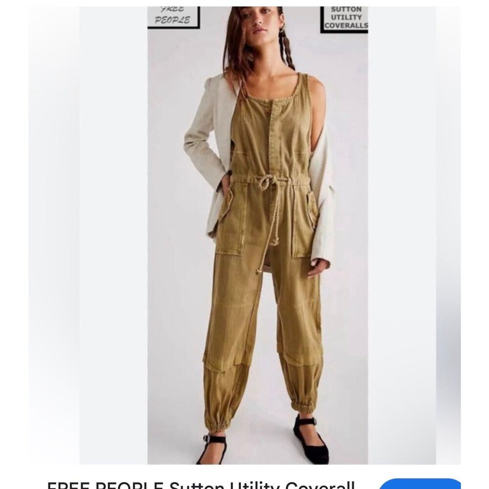 FREE PEOPLE Sutton Utility Coverall TAUPE Twill-Herringbone Pattern Size Large